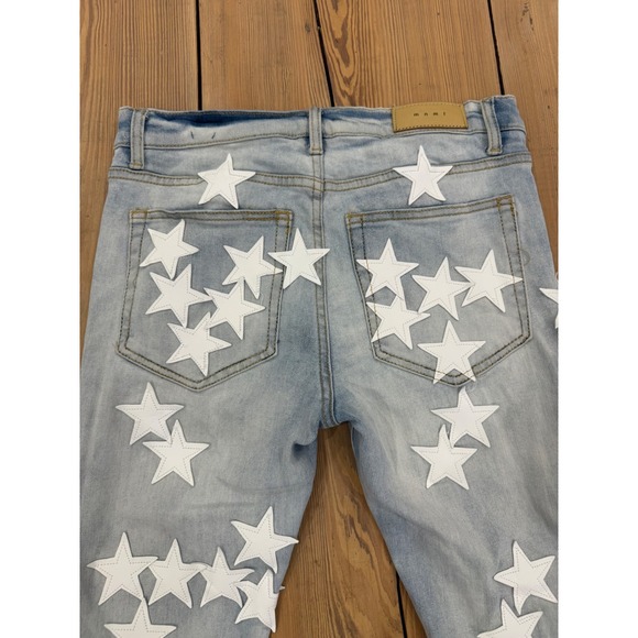MNML Star Patch Light Wash Denim Jeans Mens Size 31 Grunge Skinny Stretch - Picture 4 of 7